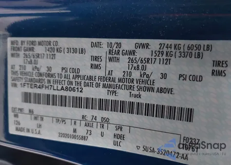 2020 Ford Ranger Xlt z USA, uszkodzony, nr VIN 1FTER4FH7LLA80612